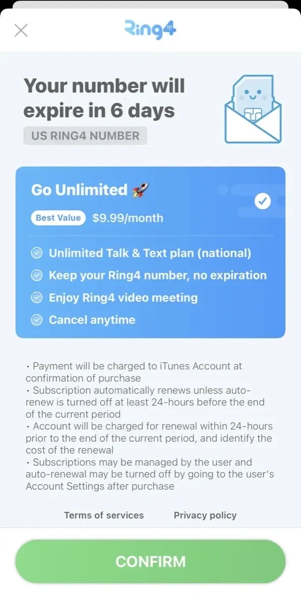 Ring4 paywall screen