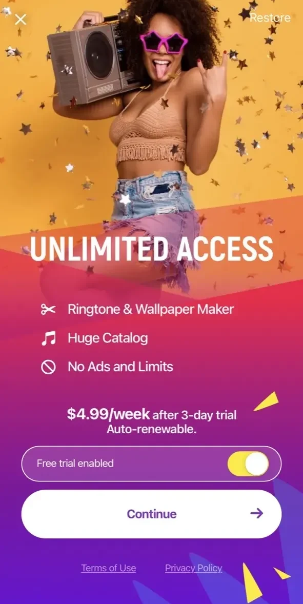 RingTune paywall screen