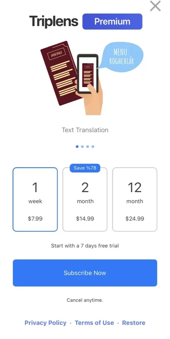 Snap & Translate paywall screen