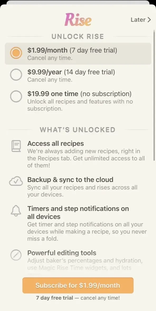 Rise paywall screen