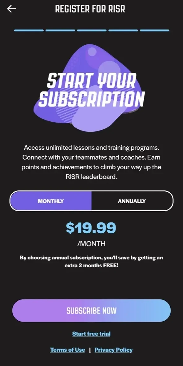 RISR paywall screen