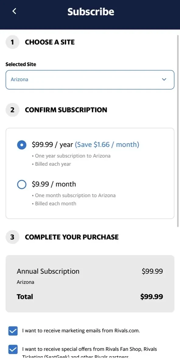 Rivals paywall screen