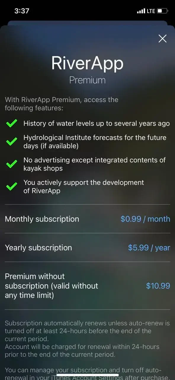 RiverApp paywall screen