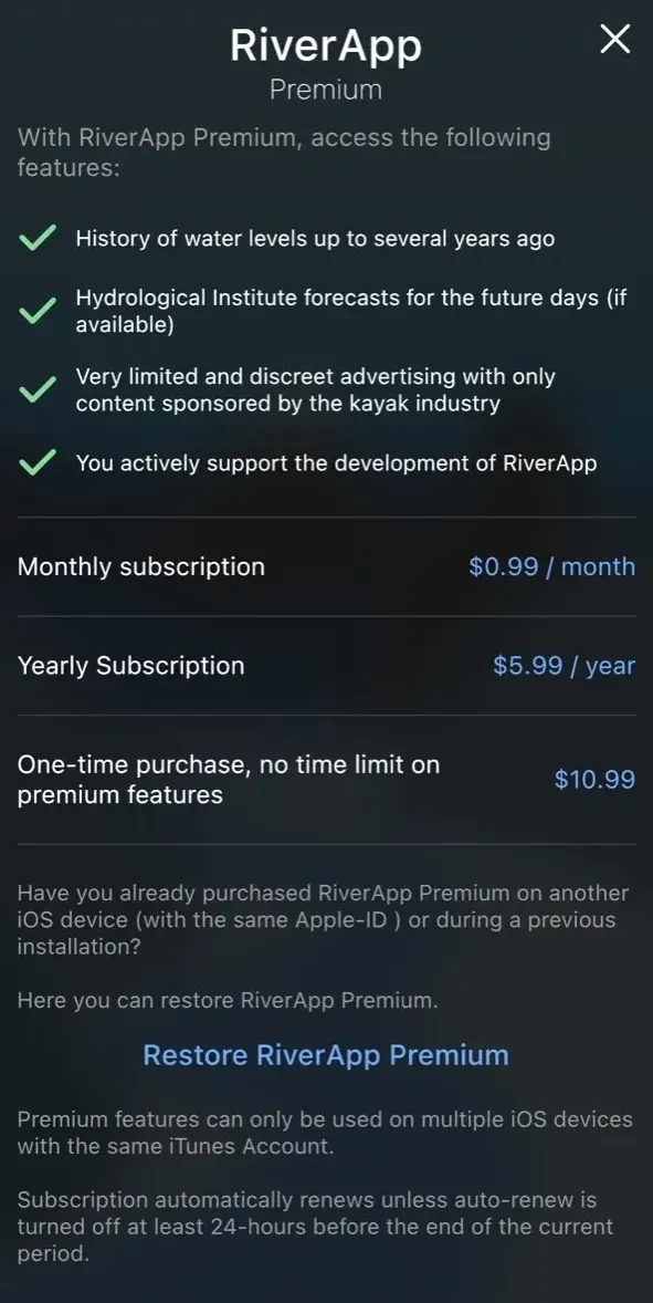 RiverApp paywall screen