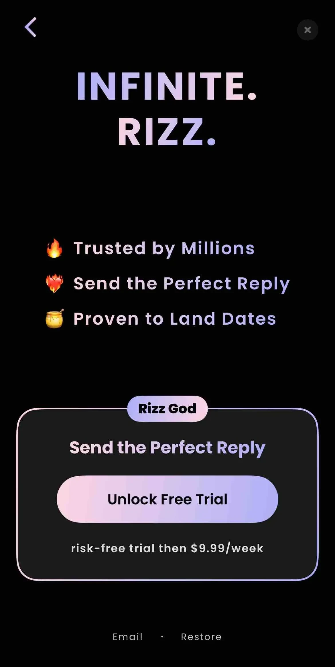 Rizz paywall screen