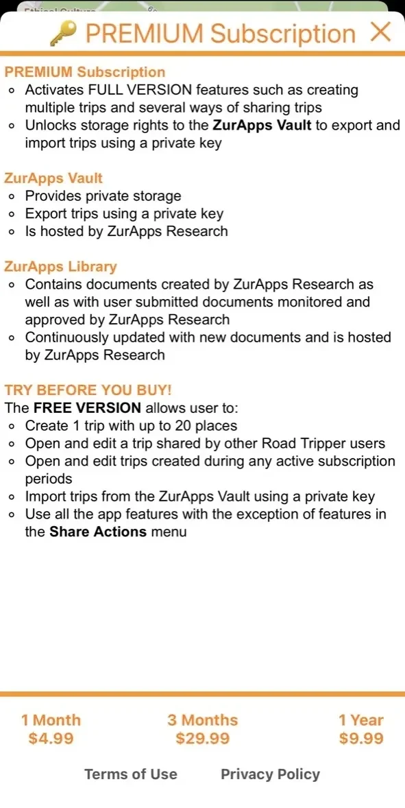 Road Tripper paywall screen