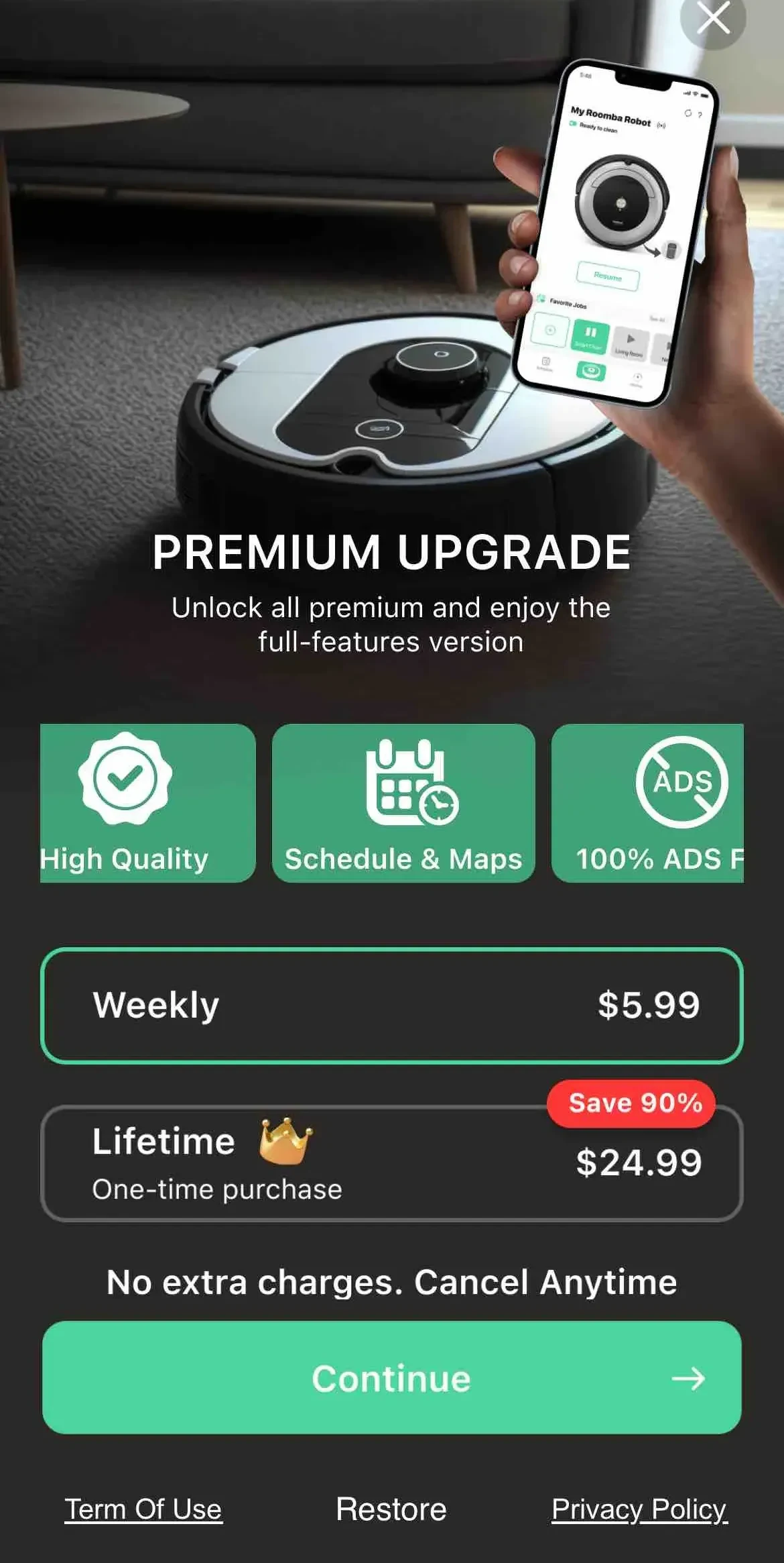 Robot Vacuum App paywall screen