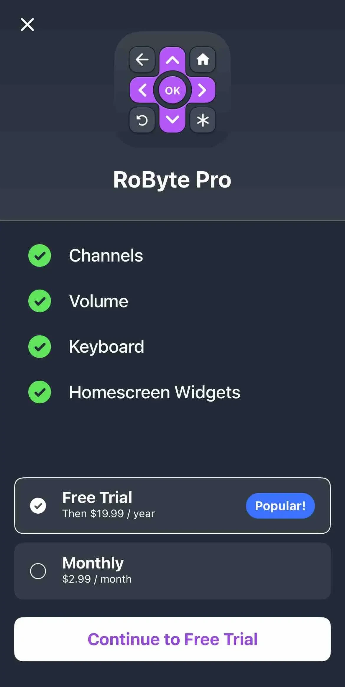 RoByte paywall screen