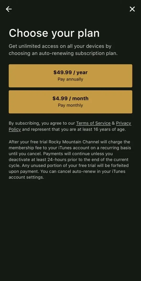 Rocky Mountain Channel paywall screen