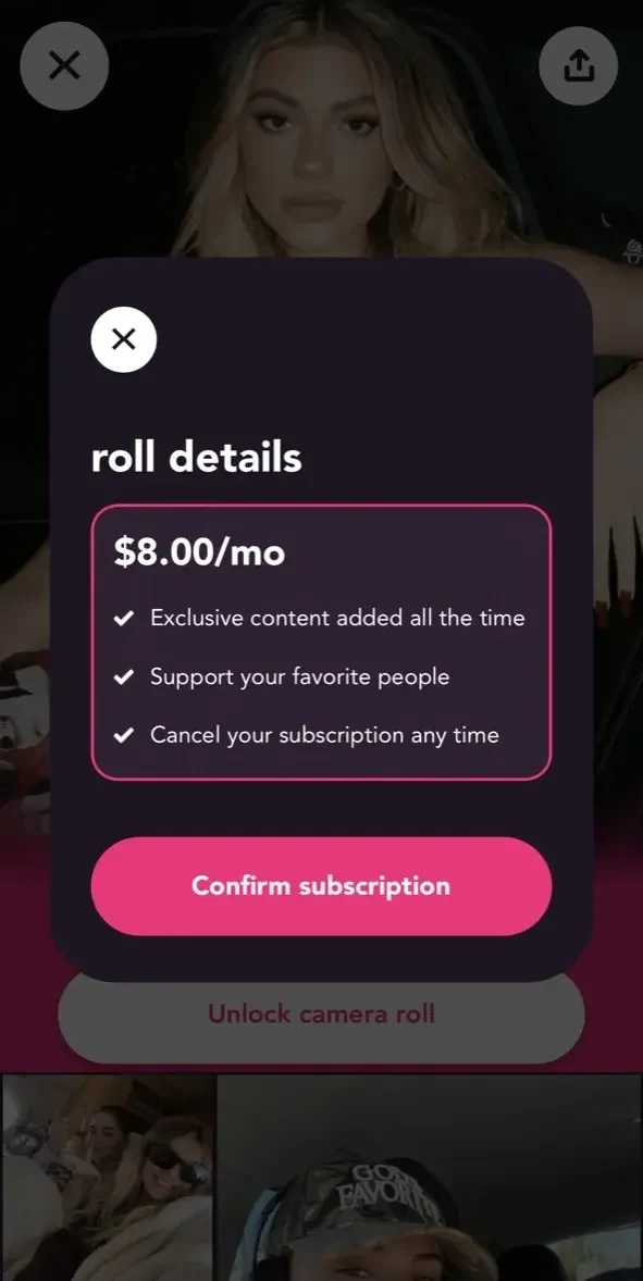 Roll paywall screen