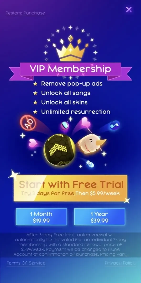 Rolling Beat paywall screen