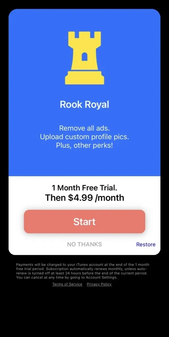 Rook paywall screen