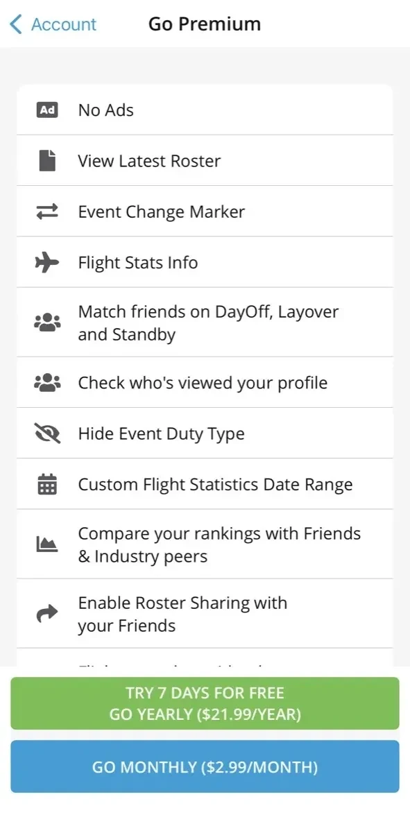 RosterBuster Crew App paywall screen