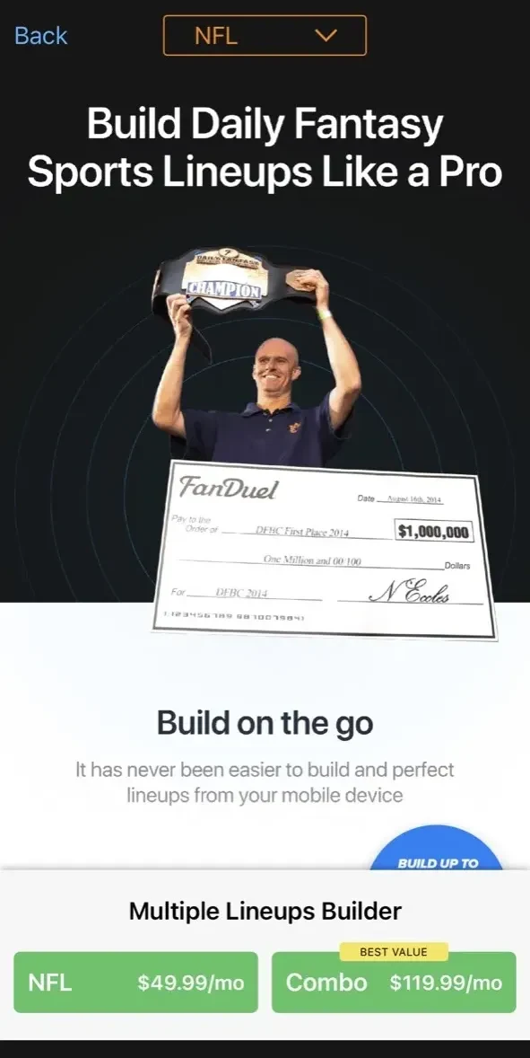 RotoGrinders Daily Fantasy paywall screen