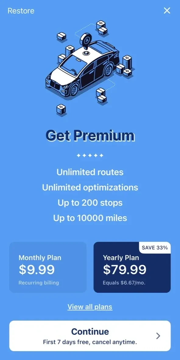 Route Planner paywall screen