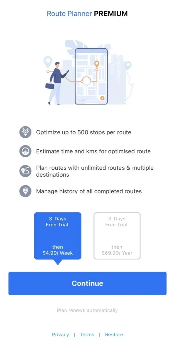 Route Planner paywall screen