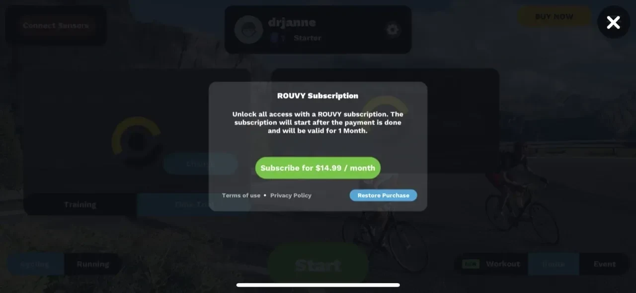 ROUVY paywall screen