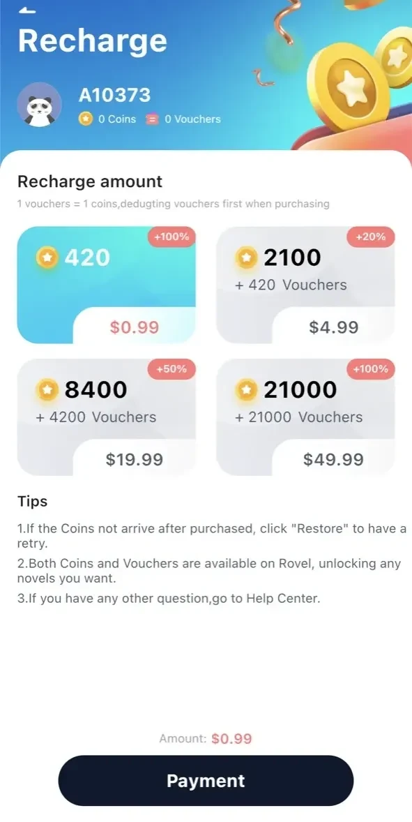Rovel paywall screen