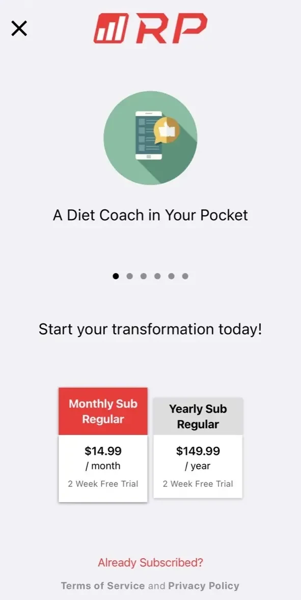 RP Diet Coach paywall screen