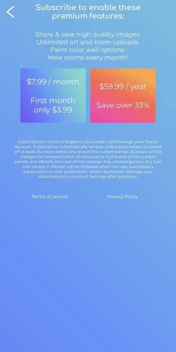 Artrooms paywall screen