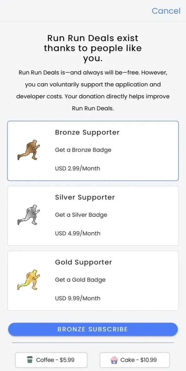 Run Run Deals paywall screen