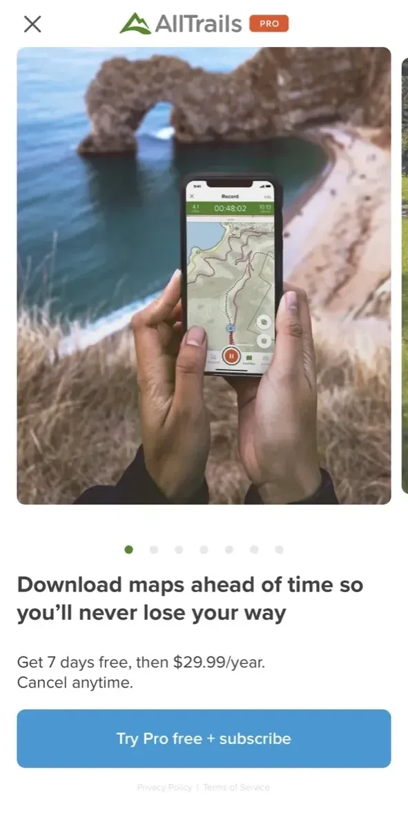 AllTrails paywall screen