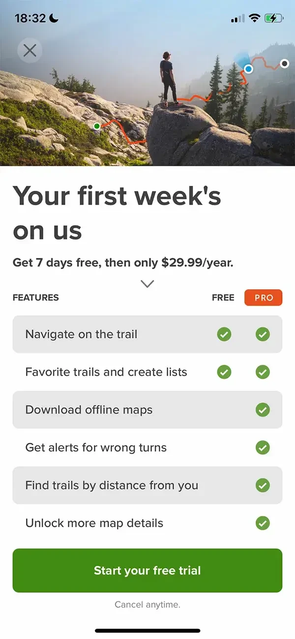 AllTrails paywall screen