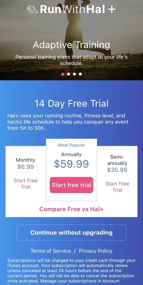 Run With Hal paywall screen