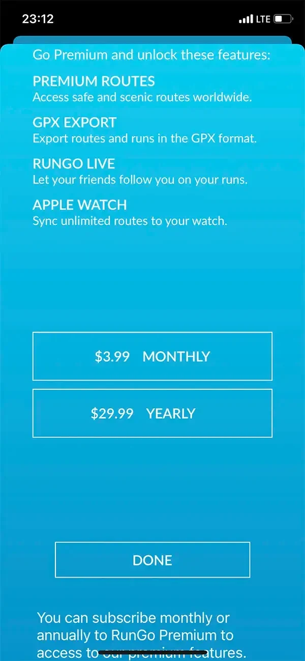 RunGo paywall screen