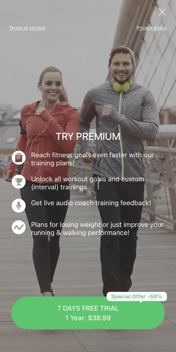 Running Walking Tracker Goals paywall screen