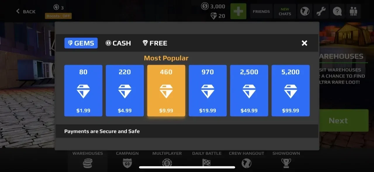 Rush Racing 2 paywall screen