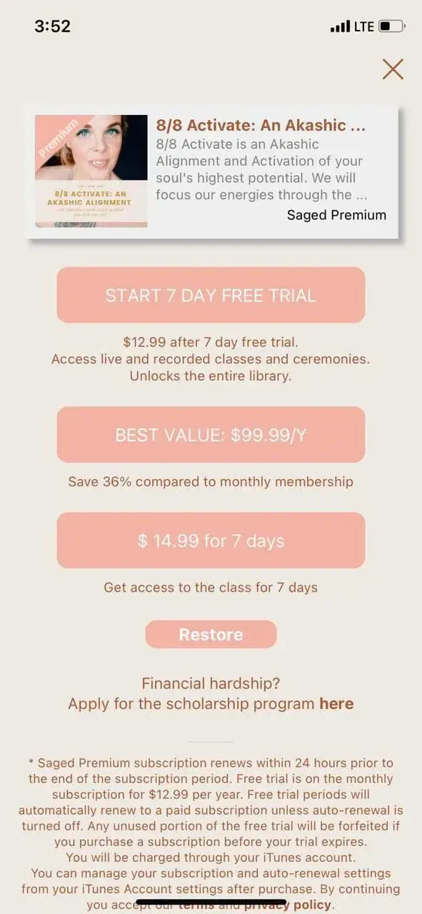 Saged paywall screen