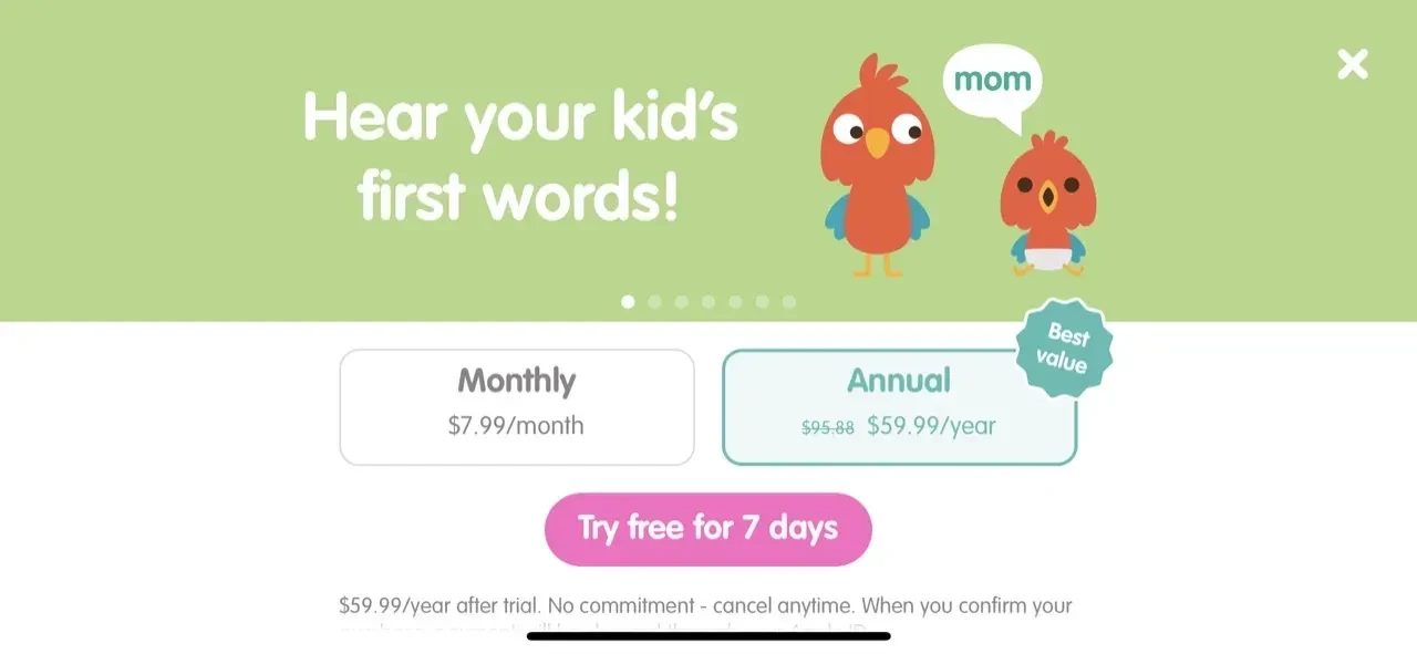 Sago Mini First Words paywall screen