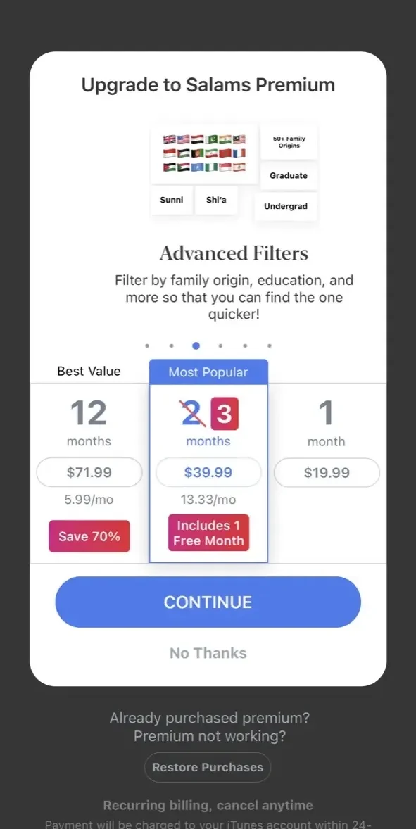Salams paywall screen