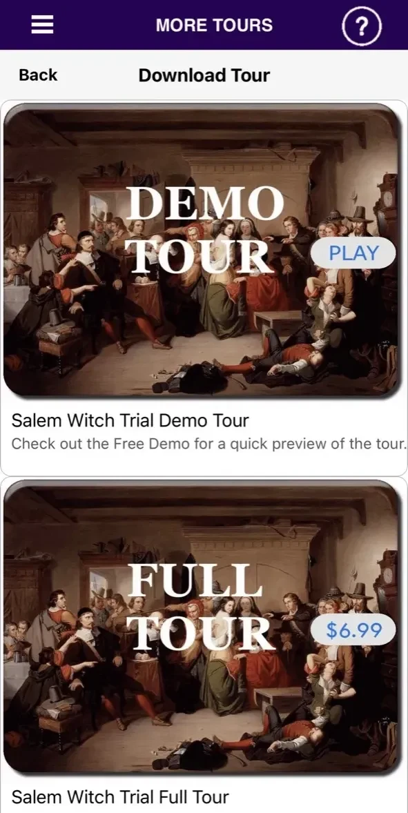 Salem Witch Trials Audio Guide paywall screen