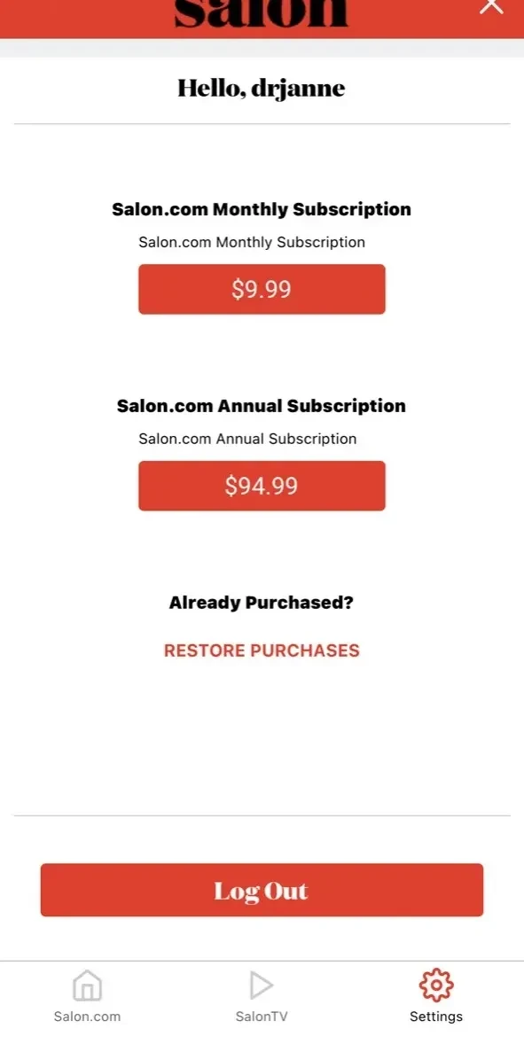 Salon paywall screen
