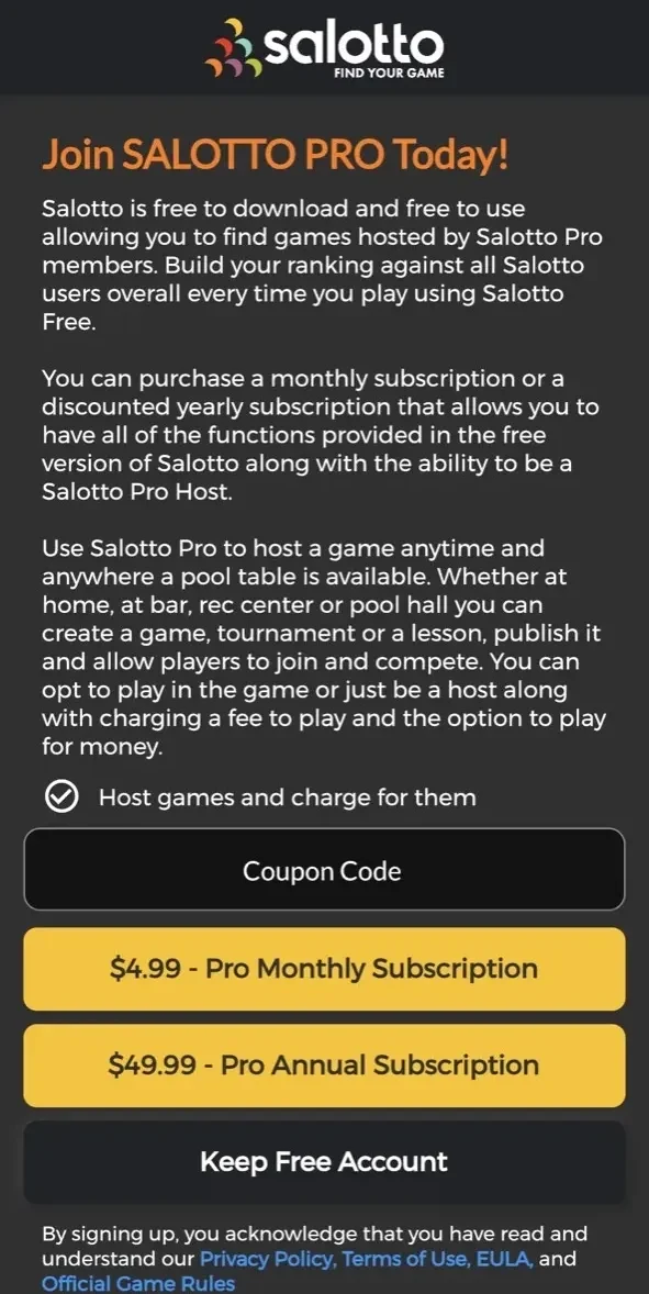 Salotto paywall screen
