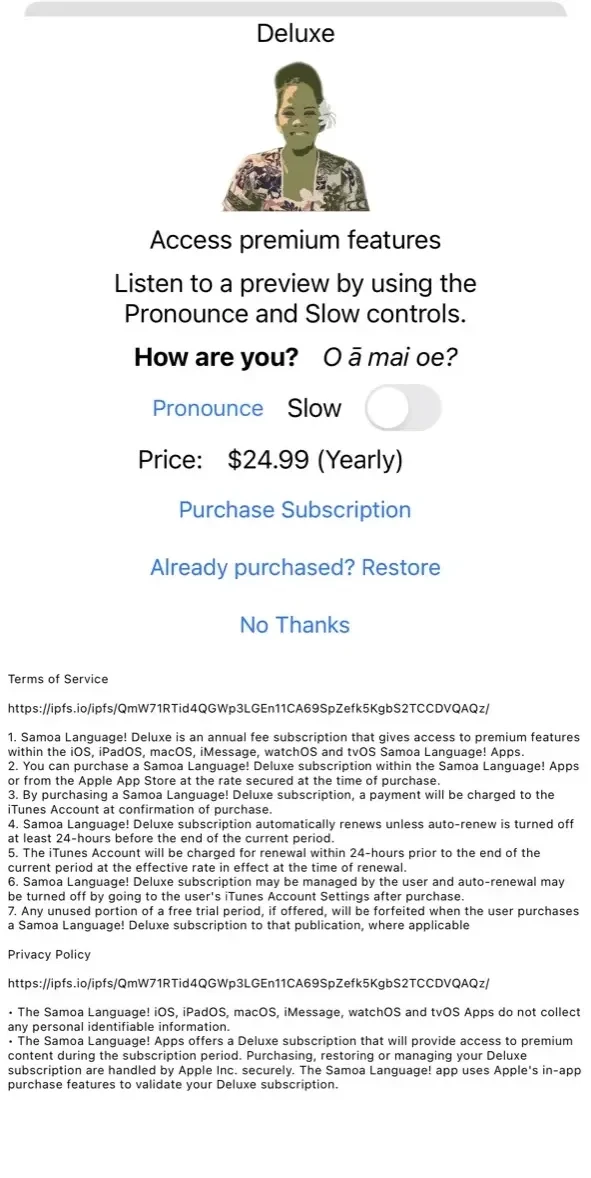 Samoa Language paywall screen