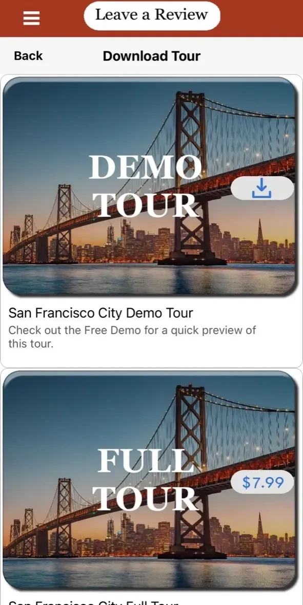 San Francisco Driving GPS Tour paywall screen