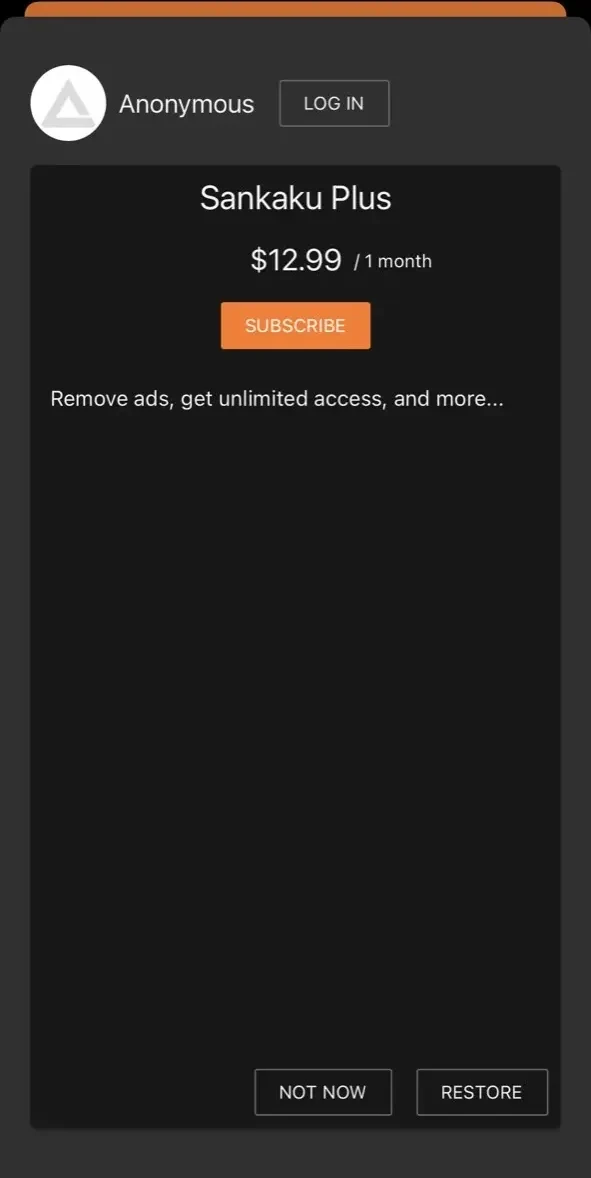 Sankaku Anime paywall screen