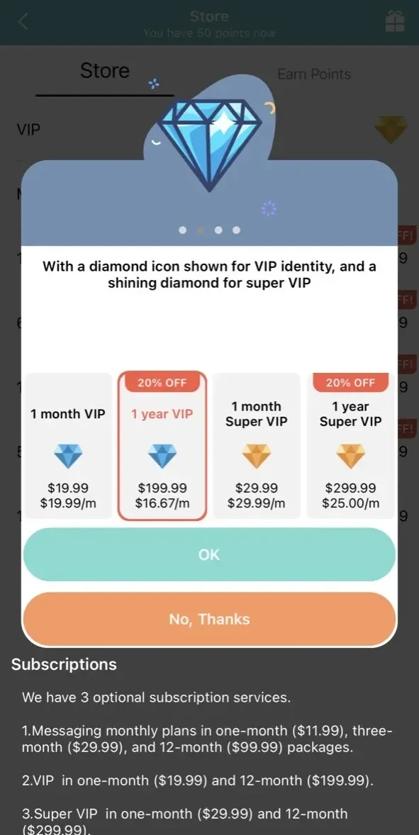 SayHi Chat paywall screen