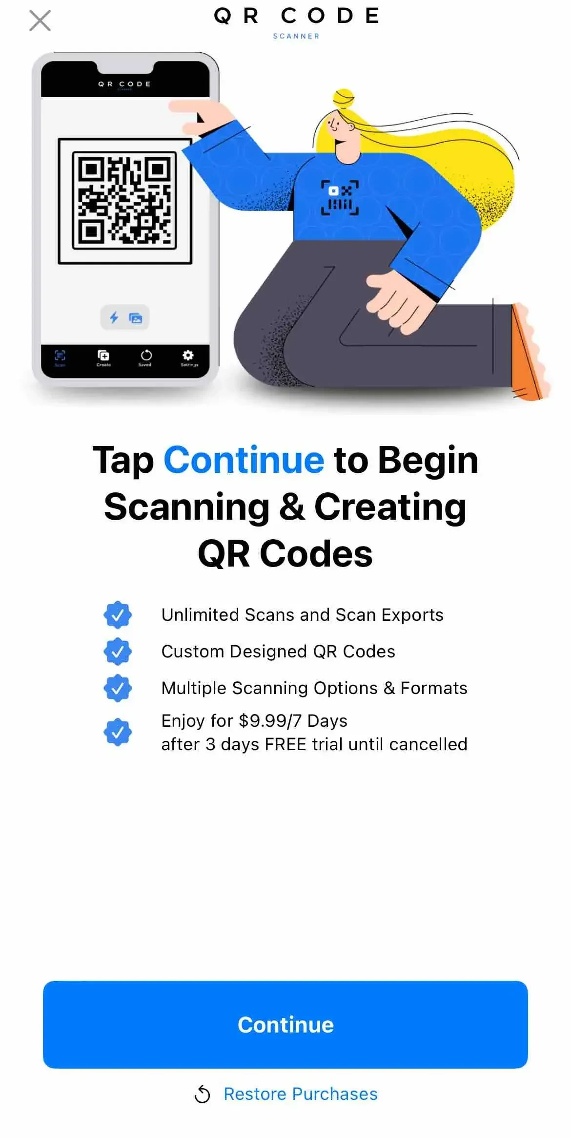 Scan QR Code. paywall screen