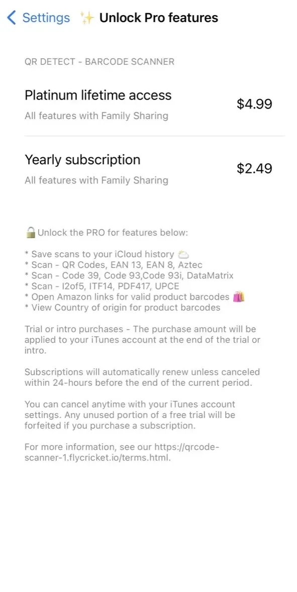 Scan paywall screen