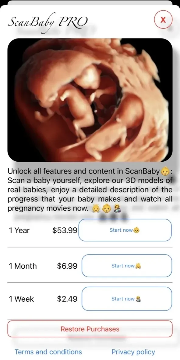 ScanBaby learn baby ultrasound paywall screen