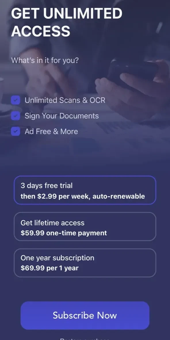 ScanMaster paywall screen