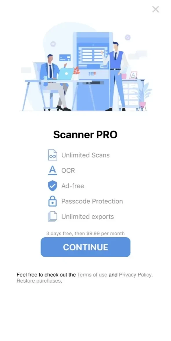 Scanner App To PDF paywall screen