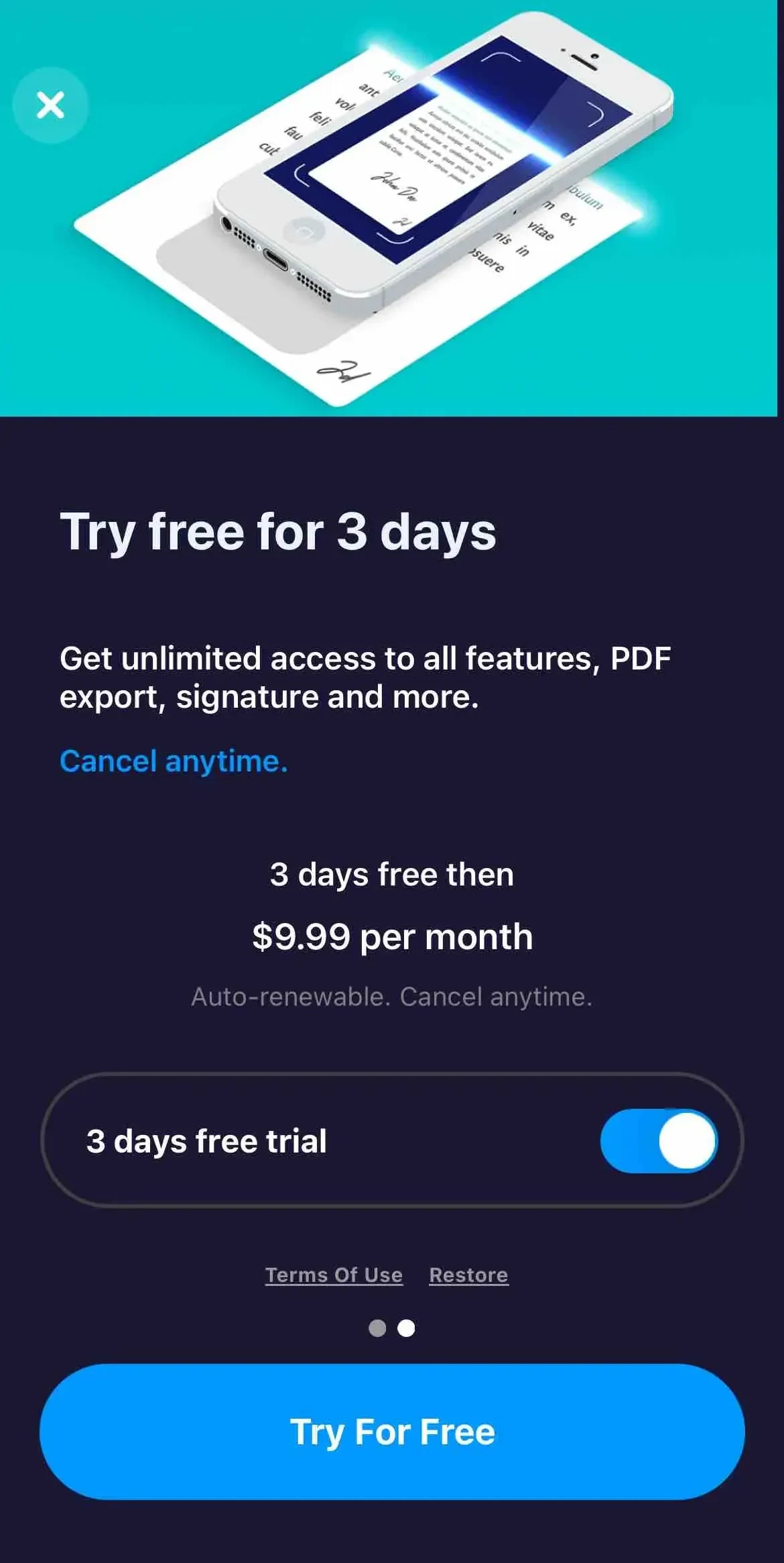 Scanner paywall screen