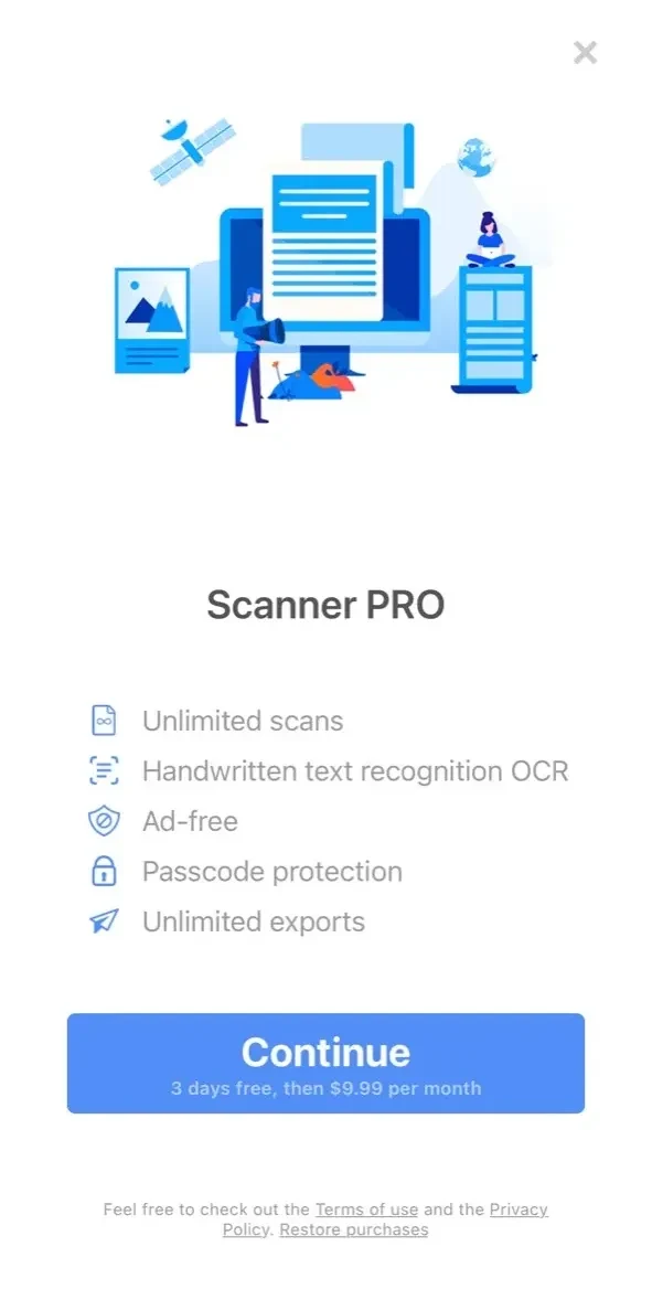 Scanner paywall screen