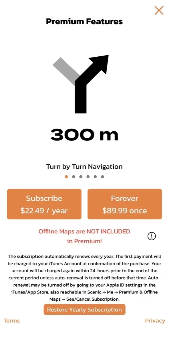 Scenic Motorcycle Navigation paywall screen