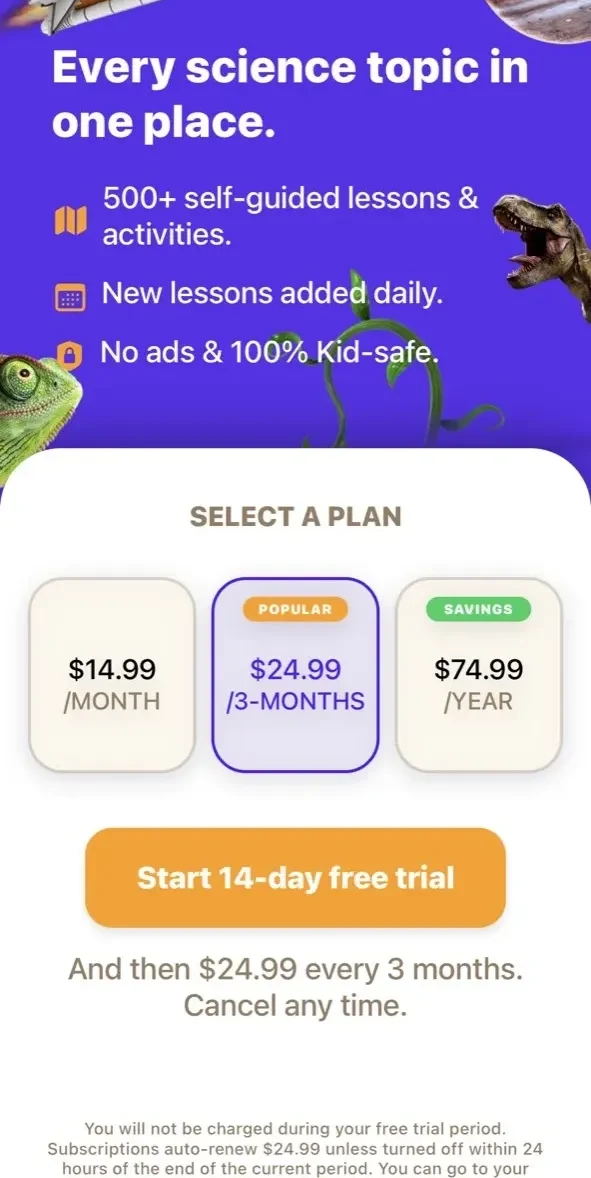 Science paywall screen